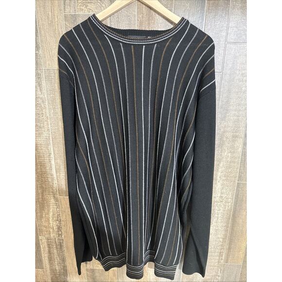Blend Other - Cellinni Collezione Black Striped Wool Blend Sweater Men’s Size XLT